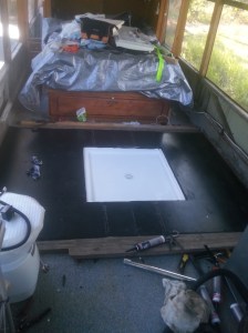 New Timber floor after steel plating completed.