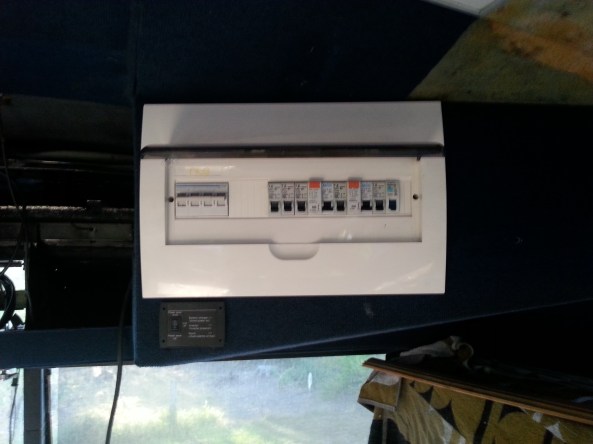 The new mains power curcuit control box, this unit has a change over switch for the front Air Conditioner to allow it to be run from the 24v inverter or Mains Power.