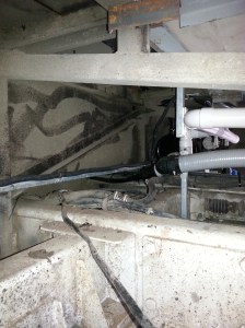 View from left hand wheel arch at Plumbing for Gray water.