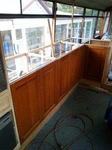 Frame work finished & all doors temporarily in place prior to fitting the Bench & refinishing the doors.