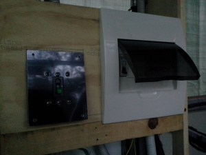 Both Circuit breaker safety switches are in the same panel on the Cabinet.