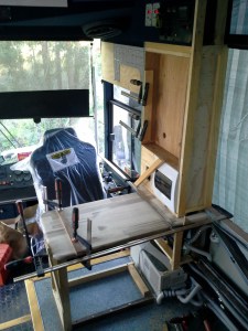 Start of the facings & trims, bench top being fixed to frame. 