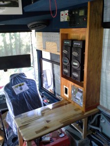 The sides for the 1st aid enclosure will be covered in the same blue front runner/carpet as the ceiling of the bus.