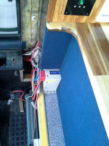 The electrical cabinet is finished but for the door to access the 1st aid kit, the display for the inverter state can be seen at the bottom rear of the blue panel.