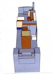 Area to the left of the Shower is the Hall way from the living area to the Bedroom.